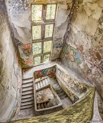 Staircase in an abandoned French sanatorium 