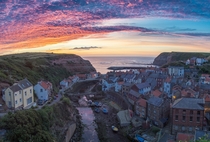 Staithes- tiny UK fishing village at dawn 
