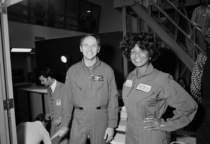 Star Treks Nichelle Nichols with Apollo  moonwalker Alan Bean at NASAs Johnson Space Center in Texas March  