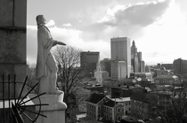Statue of Roger Williams Looking Over Downtown Providence Rhode Island from Prospect Terrace Park 