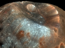 Stickney Crater a massive depression in Phobos moon of Mars 