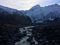 Stopped hear to listen to the cracking and thundering of small avalanches in Hooker Valley New Zealand 