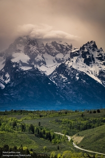 Storm clouds roll over the Grand Teton Wyoming USA 
