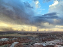 Storms moving across the Painted Desert in Petrified Forest National Park Arizona 