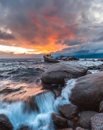 Stormy evenings at Bonzai Rock Lake Tahoe California 
