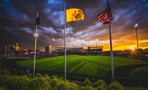 Stormy sunset during a baseball game in Albuquerque New Mexico