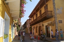 Street scene with Spanish-style balcony in Cartagena Colombia