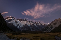 Stunning mountain range at dusk in Mount Cook National Park New Zealand 