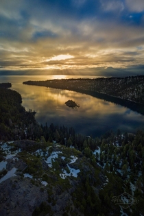 Stunning sunrise over Emerald Bay Lake Tahoe 