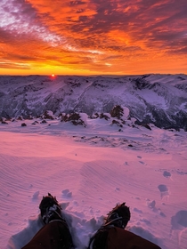 Stunning sunset at Musala Peak Mountain Bulgaria 