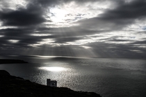 Sun rays on the Irish sea South Stack Wales 