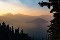 Sun setting through a layer of smoke two summers ago at Crater Lake National Park 