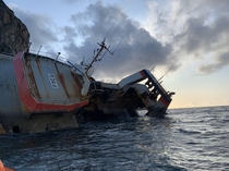 Sunken ship of the coast of Rum Island Hebrides Scotland