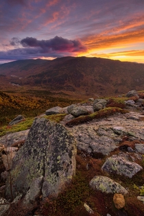 Sunrise above treeline in the Presidential Mountains of NH These slopes will be covered in snow and ice soon 