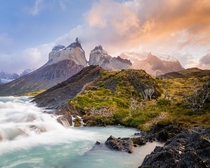 Sunrise after a rainy blue hour Torres Del Paine National Park Chile  justkeatingphoto