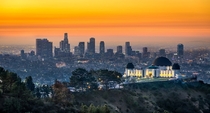 Sunrise at the famous Griffith Observatory in Los Angeles 