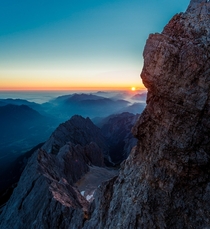 Sunrise from atop the Zugspitze Germany 