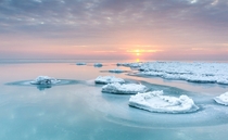 Sunrise on a frozen Lake Michigan Chicago 