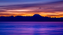 Sunrise on the Nisqually Delta shadowed by Mt Rainier Olympia WA 