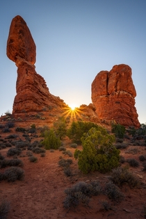 Sunrise over Balanced Rock in Arches National Park 
