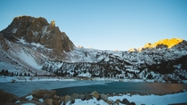 Sunrise Over Temple Crag and Lake  of the Big Pine Lakes CA 