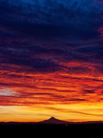 Sunrise view of Mt Hood from west of Portland OR