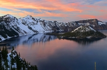 Sunset at Crater Lake Oregon  by Cole Chase