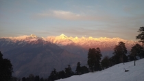 Sunset at panchachulli peak from munsiyari 