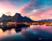 Sunset at Svolvr a town in the Lofoten - Norway 