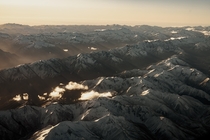 Sunset Casting Shadows on the Southern Alps of New Zealand 