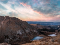 Sunset from Mount Evans overlooking Chicago Lakes in Colorado 