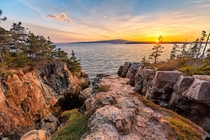 Sunset over coastal cliffs Acadia NP 