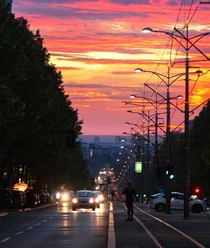 Sunset over King Alexander Boulevard Belgrade