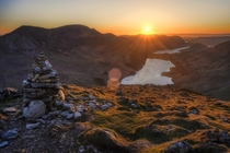 Sunset over lake Buttermere Lake District UK 