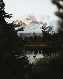 Sunset over Mt Shuksan at picture lake 