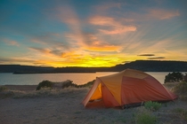 Sunset over my tent in Alcova WY 