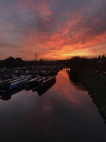 Sunset over Nottingham canal boats 