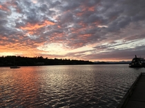 Sunset over Port Plaza in Olympia Washington 
