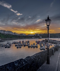 Sunset over the beautiful harbour at Tenby South Wales  x  OC