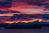 Sunset over the Olympic mountains and Puget Sound yesterday 