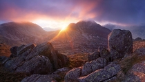 Sunset over Tryfan in the Ogwen Valley Wales  by Alex Nail