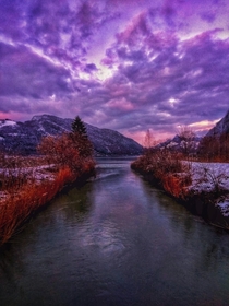 Sunset River Alpnach Switzerland 