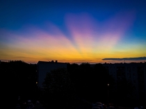 Sunset with light rays Krakw Poland 