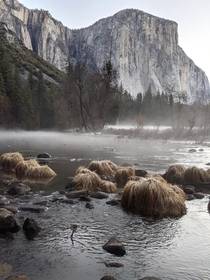 Super moody scenes of El Capitan with the morning mist at Yosemite Valley California 