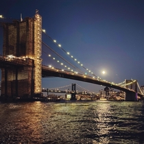Supermoon over the Brooklyn and Manhattan Bridges New York 