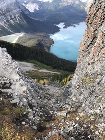 Taken from the top of Sarrail Ridge looking down onto Hidden Lake Alberta Canada 