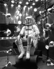 Test pilot Scott Crossfield during a study of the XMC- pressure suit  
