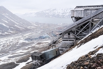 The abandoned and well preserved Santa mine on a mountain in Svalbard 