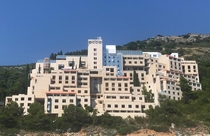 The abandoned Hotel Belvedere from the sea in Dubrovnik 