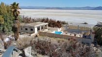 The abandoned Zzyzx Mineral Springs and Health Spa in the middle of the Mojave Desert